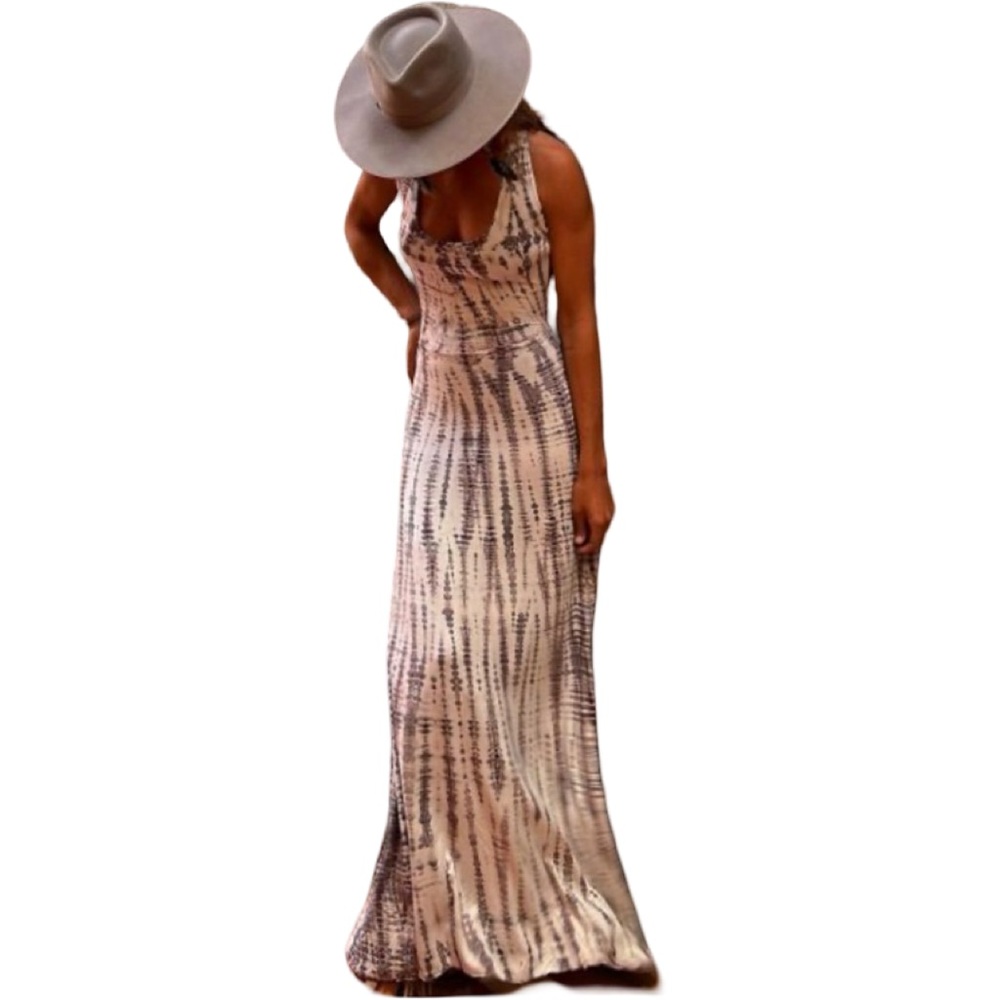 Elegant Cream and Brown Maxi Dress